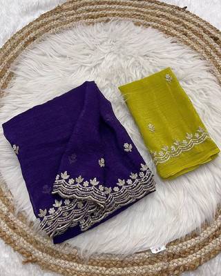 Purple Color handwork work in all over saree with malti work Silk Blend Saree  4