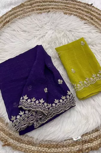 Purple Color handwork work in all over saree with malti work Silk Blend Saree 