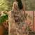 brown beige linen cotton blend abstract digital printed saree
