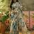 blue beige linen cotton blend floral digital printed saree