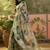 blue beige linen cotton blend floral digital printed saree