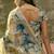 blue beige linen cotton blend floral digital printed saree
