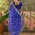 Blue bandhani printed saree with embroidered border