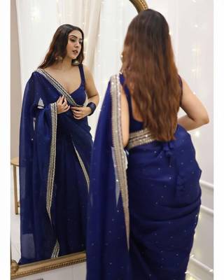 Navy Blue Color Thred & Sequnce work with LCD Diamond Silk Blend Saree 2