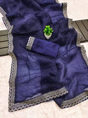 Navy Blue Color Thred & Sequnce work with LCD Diamond Silk Blend Saree 3