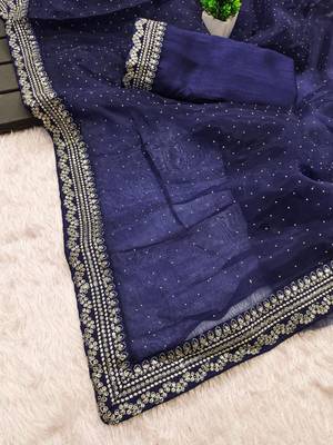 Navy Blue Color Thred & Sequnce work with LCD Diamond Silk Blend Saree 4