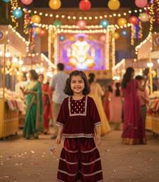 Maroon mirror velvet sharara