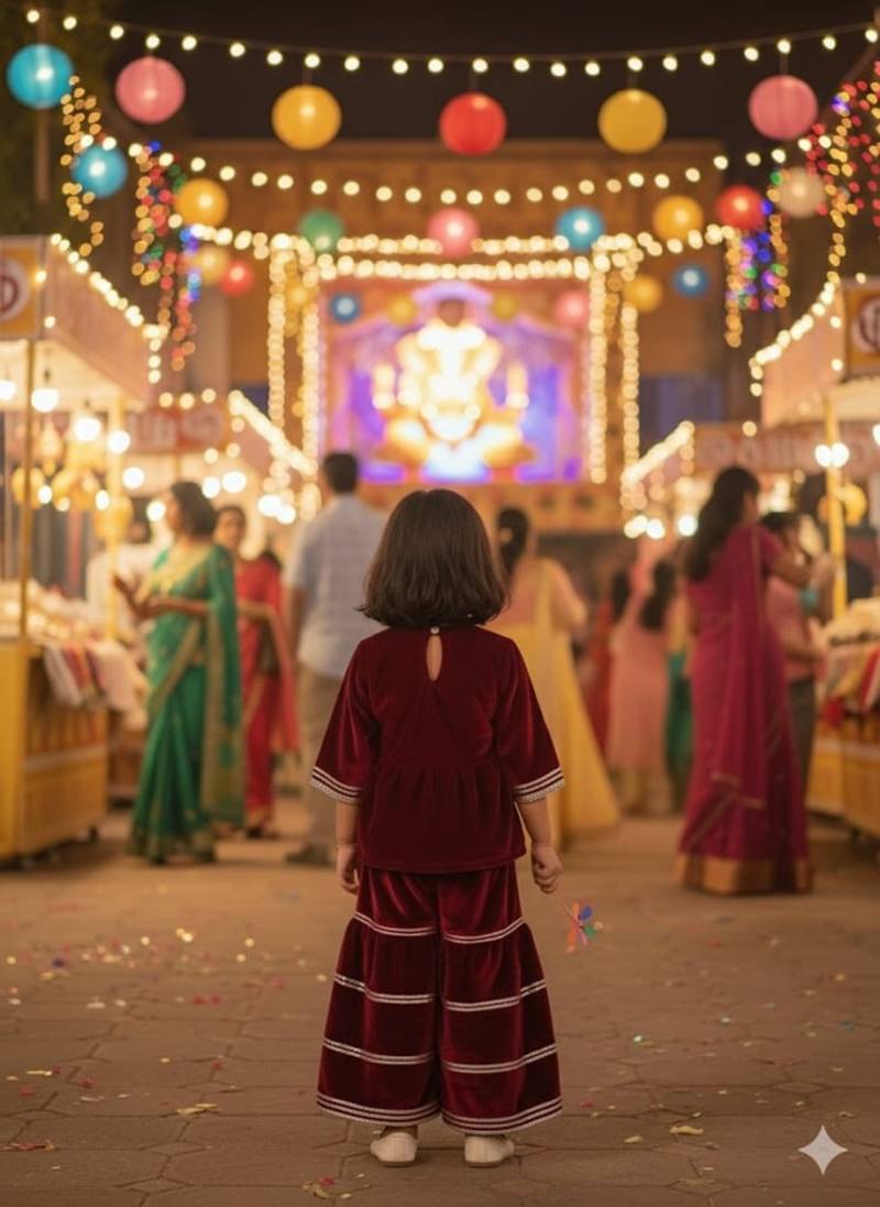Maroon mirror velvet sharara