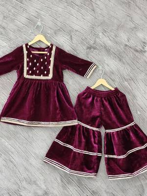 Maroon mirror velvet sharara 3
