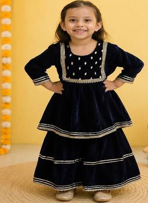 Blue mirror velvet sharara set 1