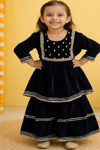 Blue mirror velvet sharara set