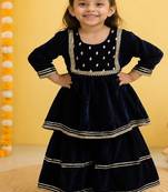 Blue mirror velvet sharara set