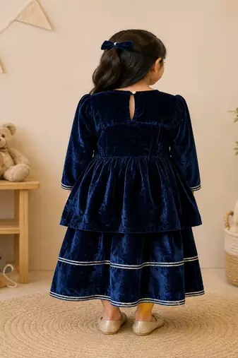 Blue mirror velvet sharara set