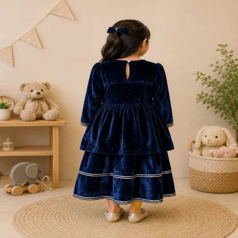 Blue mirror velvet sharara set