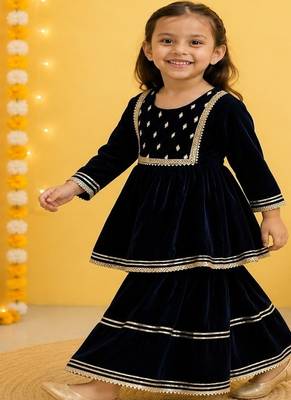 Blue mirror velvet sharara set 3