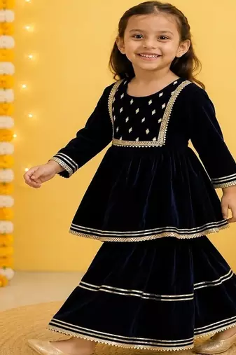 Blue mirror velvet sharara set