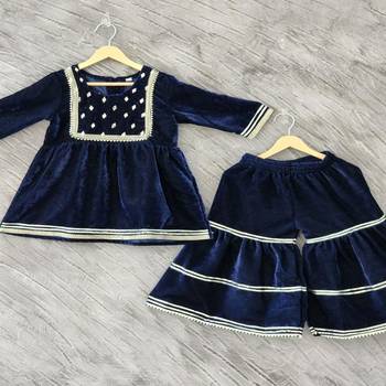Blue mirror velvet sharara set 4
