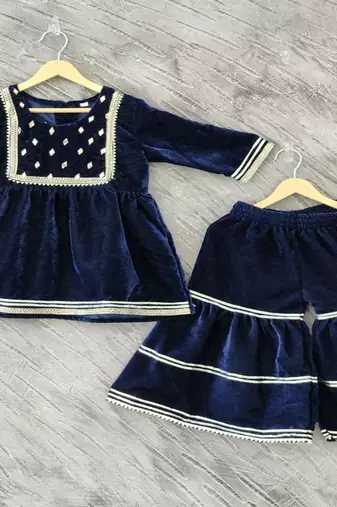 Blue mirror velvet sharara set