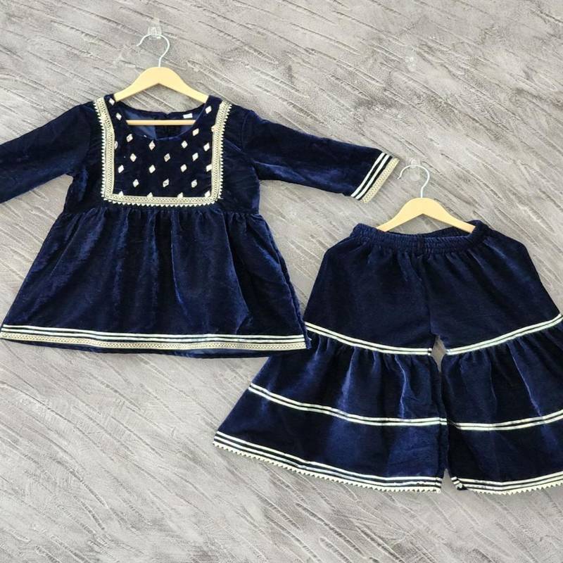 Blue mirror velvet sharara set