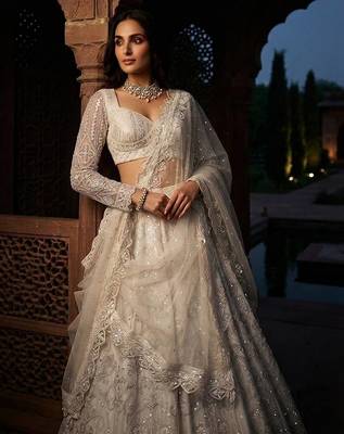 white color Embroidery Sequins Work net Lehenga Choli set 1