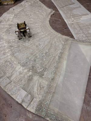 white color Embroidery Sequins Work net Lehenga Choli set 4