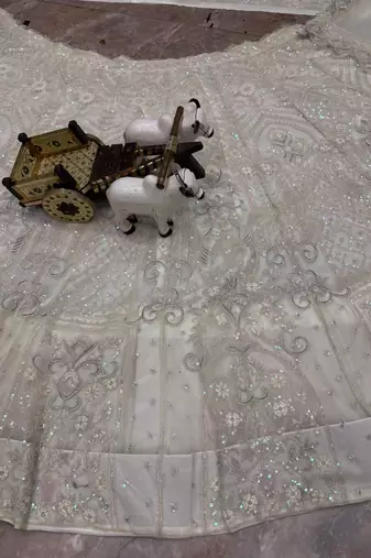 white color Embroidery Sequins Work net Lehenga Choli set