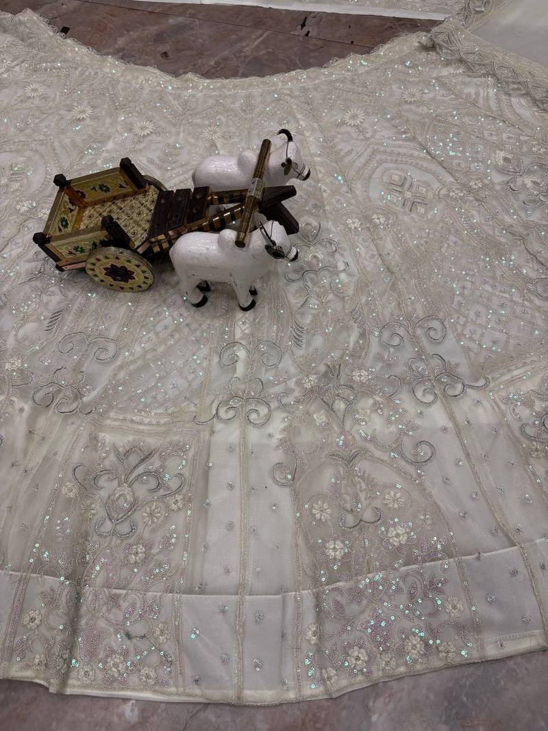 white color Embroidery Sequins Work net Lehenga Choli set