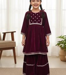 Wine mirror velvet sharara set