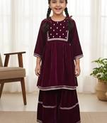 Wine mirror velvet sharara set