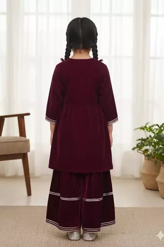Wine mirror velvet sharara set