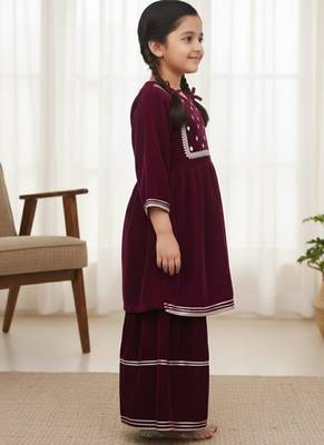Wine mirror velvet sharara set 3