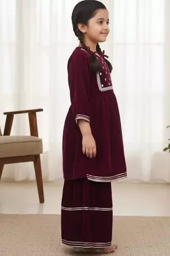 Wine mirror velvet sharara set