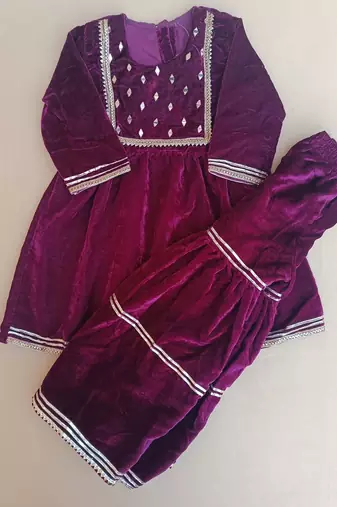 Wine mirror velvet sharara set