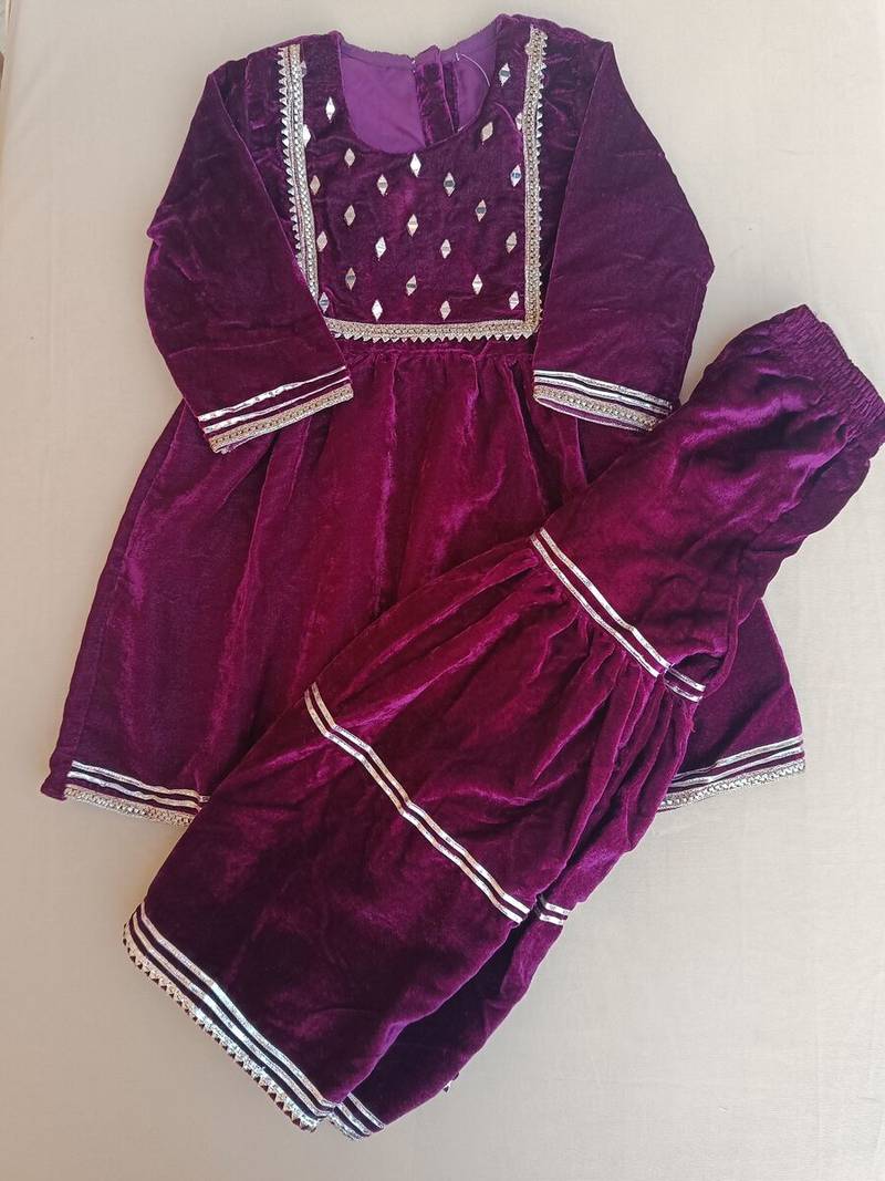 Wine mirror velvet sharara set