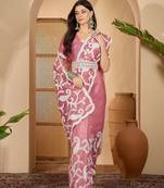 dusty pink gold crush silk blend embroidered saree with belt white thread work designer festive saree