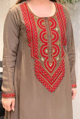 Women's Gorgeous Embroidery Work French Crepe Fabric Straight Kurta Palazzo Set 2