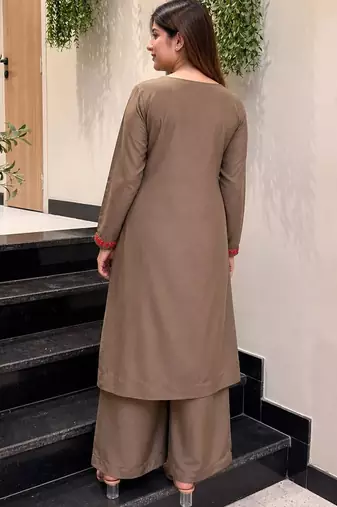 Women's Gorgeous Embroidery Work French Crepe Fabric Straight Kurta Palazzo Set