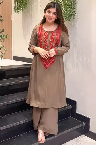 Women's Gorgeous Embroidery Work French Crepe Fabric Straight Kurta Palazzo Set