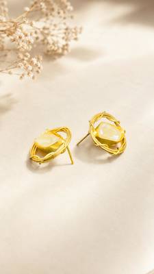 Baroque pearl stud earrings with gold wire wrap design 3