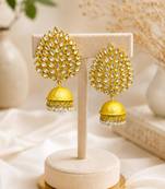 Gold-toned kundan jhumka earrings with pearl drops