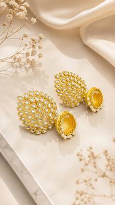 Gold-toned kundan jhumka earrings with pearl drops 3
