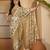 golden beige gold crush silk blend embroidered saree with belt white thread work festive designer saree