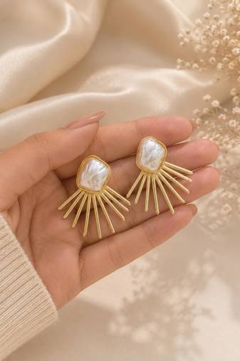 Baroque pearl sunburst stud earrings in gold-tone