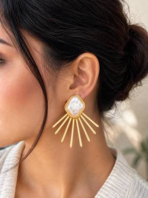Baroque pearl sunburst stud earrings in gold-tone 2