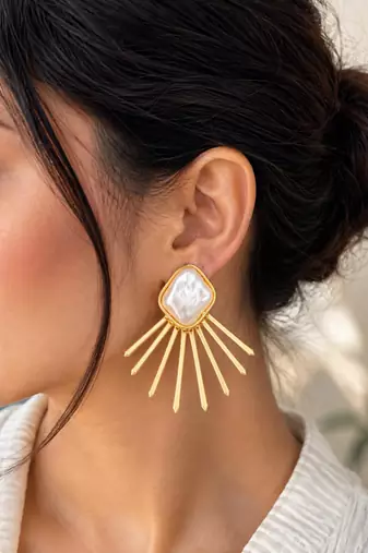 Baroque pearl sunburst stud earrings in gold-tone