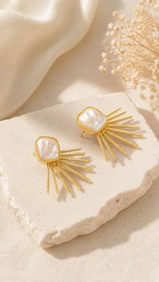 Baroque pearl sunburst stud earrings in gold-tone 3