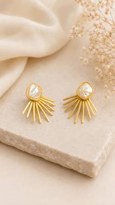 Baroque pearl sunburst stud earrings in gold-tone 4