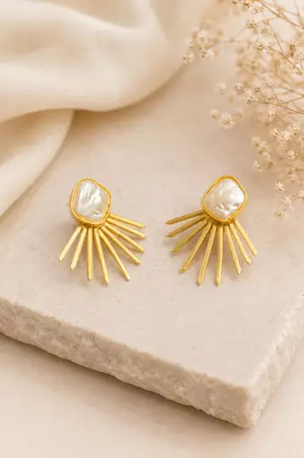 Baroque pearl sunburst stud earrings in gold-tone