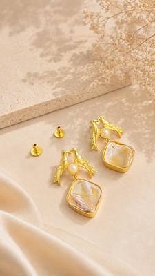 Love birds pearl drop earrings with baroque shell gold-plated earrings 1