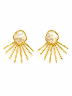 Baroque pearl sunburst stud earrings in gold-tone 5